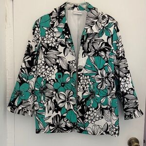 Alfred Dunner Floral Blazer in Black, White, and Teal sz 16